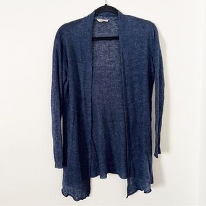Eileen Fisher linen navy blue medium length open front cardigan size XS